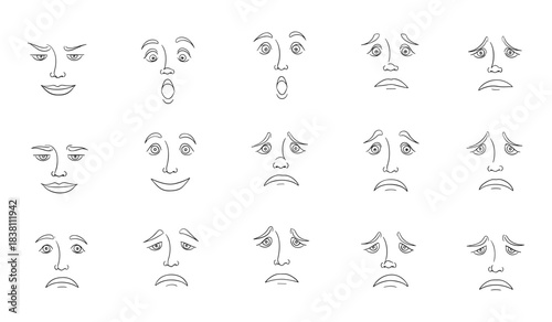 Set of Hand Drawn Faces Expressing Various Emotions expression facial expression