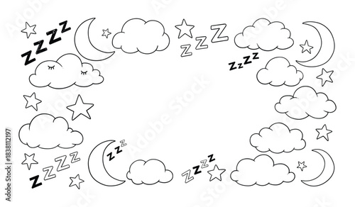 Sleepy Night Sky Elements with Clouds Moon Stars and Zzz Symbols sleeping