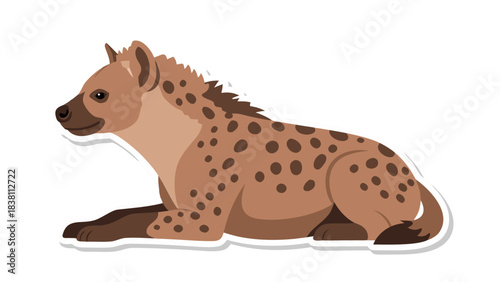 Illustration Of A Spotted Hyena Lying Down Facing Left On A Black Background With White Outline Digital Art Style