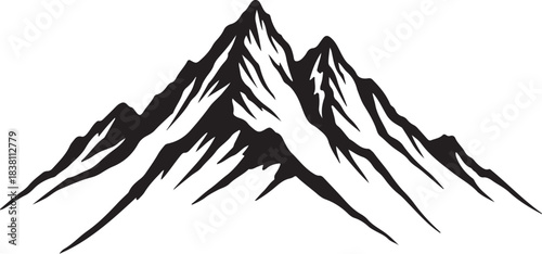 Black mountain range silhouette on white background Keywords: mountains, mountain range, peak