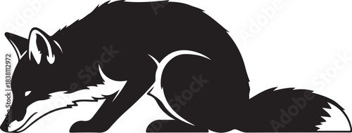 Black silhouette of a fox sniffing the ground animal