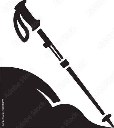 Black silhouette of a hiking pole on a slope trekking pole