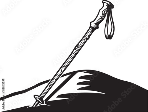 Hiking Pole Stuck in Ground Silhouette illustration