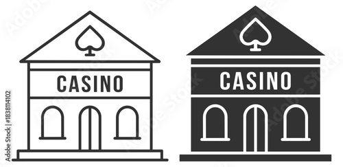 Casino building outline with spade symbol, vector house design, graphic illustration on transparent background