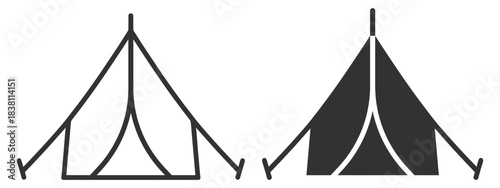 Camping tent with rope and peg structure, clean travel outline vector design on transparent background