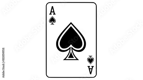 Vector illustration of playing cards, isolated on white background, clean minimal style, high contrast lines, ace of spades, crisp edges, professional stock image