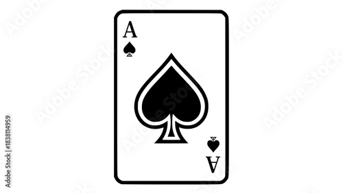 Vector illustration of playing cards, isolated on white background, clean minimal style, high contrast lines, ace of spades, crisp edges, professional stock image