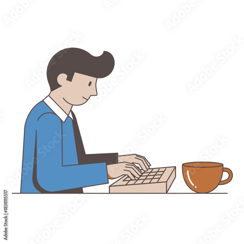 Focused professional working from home concept with coffee break illustration vector