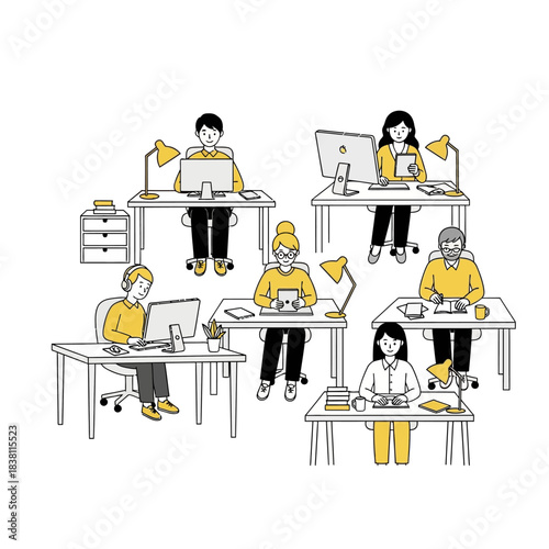 Diverse individuals collaboratively working in a modern office environment with teamwork and