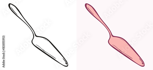 Hand drawn outline and colored illustration set of a single cake or pie server. perfect for cooking, baking, food service themes, and graphic resources.