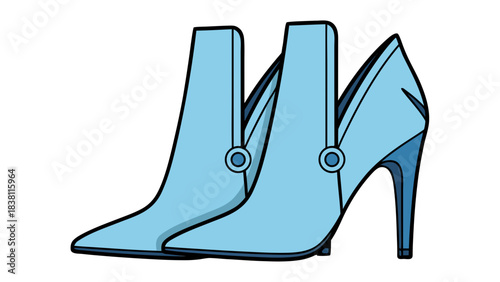 Light Blue Stylish High Heel Booties With Silver Buckle Detail Isolated On Black Background Fashion Footwear Elegant Design Studio Shot