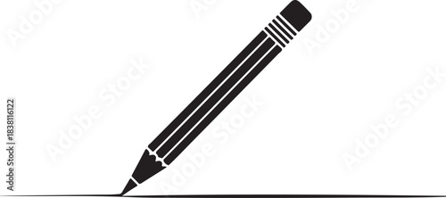 Black pencil vector icon drawing a horizontal line, symbolizing writing education and editing