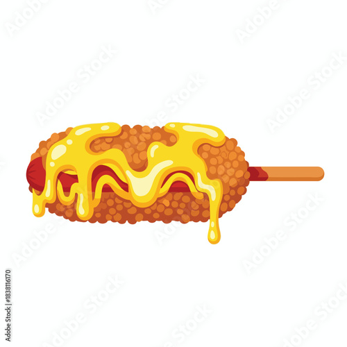 Crispy Fried Corn Dog with Melted Cheese