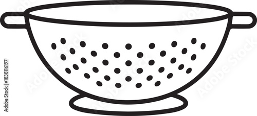 Colander utensil outline vector icon for kitchen cooking and food preparation draining liquids