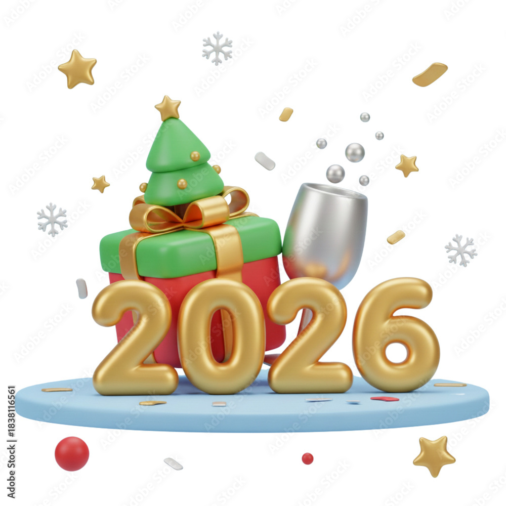 Fototapeta premium simple 3d happy new year 2026 icon no background