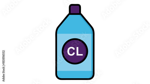 Light Blue Plastic Bottle with Purple Cap and CL Label on Black Background Clean Simple Minimalist Vector Graphic