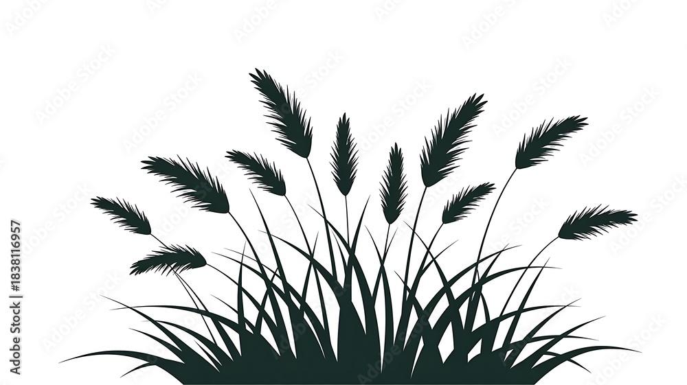Obraz premium Minimalist Botanical Illustration of Grass and Wheat Stalks
