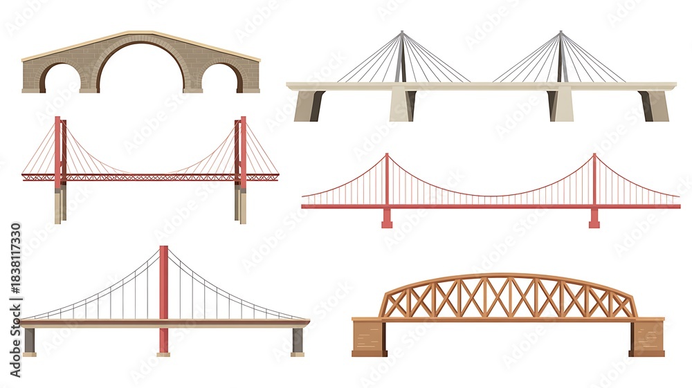 Obraz premium Vector Illustration of Various Bridge Designs for Engineering Projects