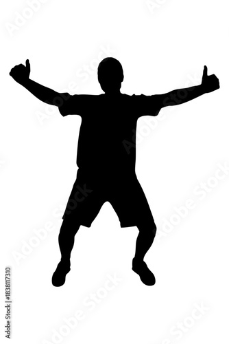 Man silhouette showing thumbs up gesture of success. Vector illustration