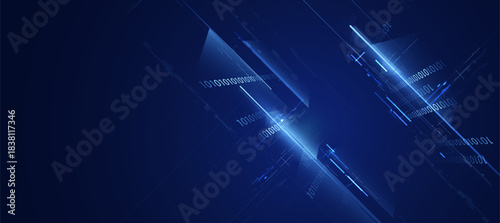 Futuristic Digital Hacking Interface Background with Glowing blue circuit and Tech Elements Binary Code backgroun