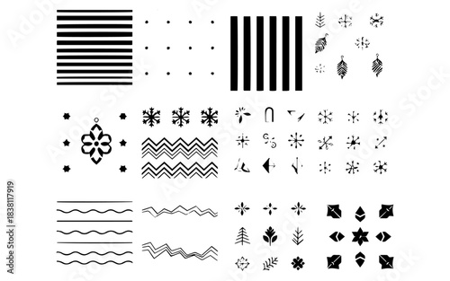 Seamless black and white vector pattern of QR codes and linear barcodes for vintage frame decoration, border illustration, and ornate wallpaper design element set