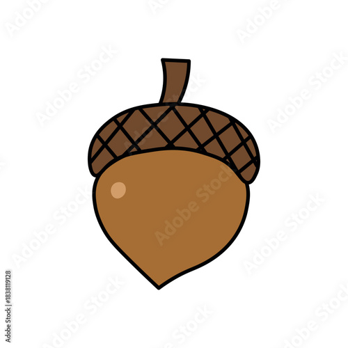 Acorn cartoon icon with black outline on white background.
