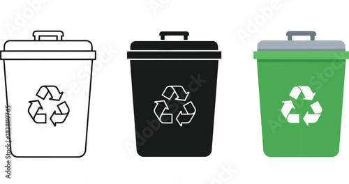 Recycling Trash Bin Icon Set – Eco Waste Container Vector Illustration