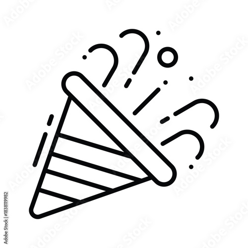 Well designed outline icon of party popper with confetti explosion for events
