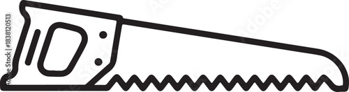 Hand saw vector outline icon for woodworking and carpentry projects isolated on a transparent background