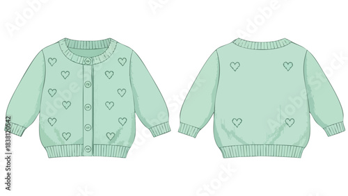 Mint Green Baby Cardigan with Heart Motifs Illustrating Apparel Design and Fashion Trends in Childrenswear showcasing knitwear details and style