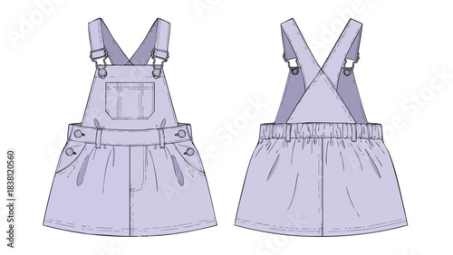Technical Blueprint of a Fashionable Child's Pinafore Dress for Creative Designers and Manufacturers