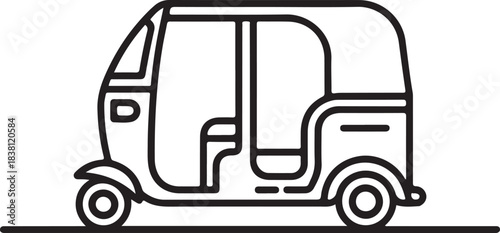 Auto rickshaw vector illustration depicting a traditional three-wheeled public transport vehicle.