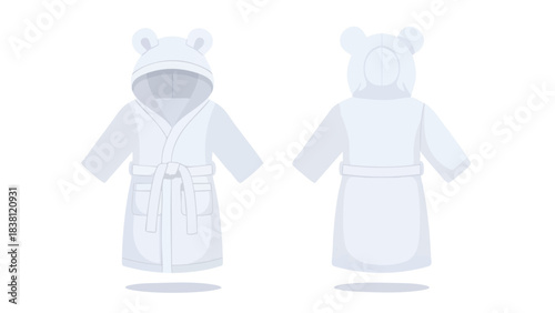 Adorable White Bear Hooded Bathrobe Front and Back View for Children Relaxation and Comfort Isolated on a Clean Background