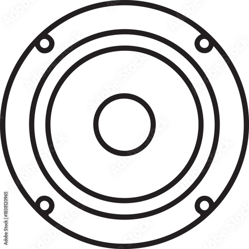 Speaker cone outline vector icon representing audio sound system component isolated on black background