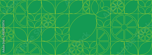 Geometric Flat Lemon and Leaf Tile. Line design. Vegetable abstract minimalist fruit pattern. Shapes of natural organic flower plants, eco-agriculture citrus. 