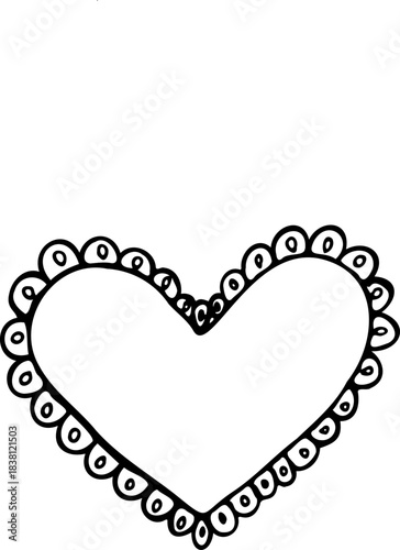 Vector line black heart with lace isolated on a white background.