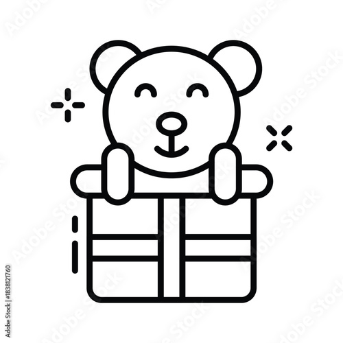 Wrapped gift box with a ribbon, outline icon of gift box in modern style.