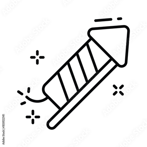 Icon of festive rocket, celebrating events with colorful explosions