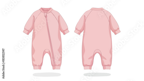 Adorable pink baby romper illustration offering front and back views perfect for design and fashion visuals
