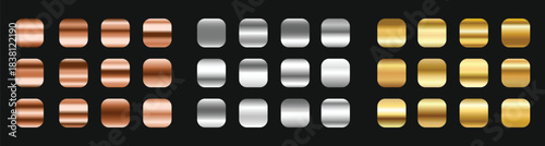 Gradation gold silver bronze set vector metalic gradient collection