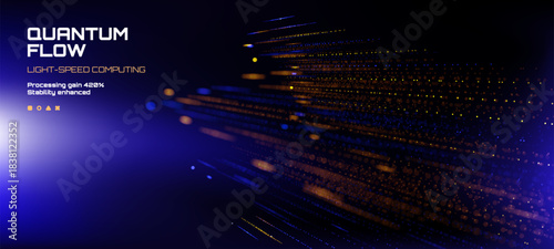 Quantum flow light-speed computing processing gain 420 stability enhanced vector illustration with data flow for technology background.
