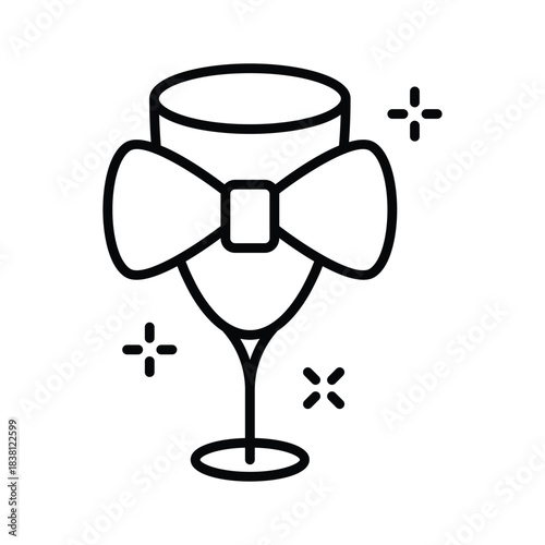 Festive wine bottle with glass for holiday toast, modern outline icon