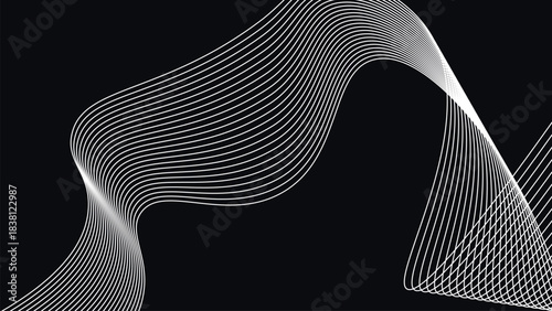 Abstract flowing wave lines background on dark backdrop minimal geometric curve pattern