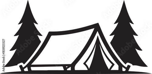 Camping Tent Between Two Pine Trees Icon forest
