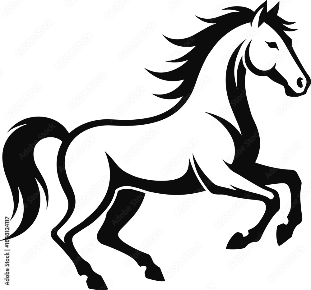 Obraz premium Running Horse Silhouette – Isolated on Transparent Background Black Wild Stallion Vector Illustration