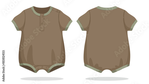 Brown baby romper front and back view, a stylish and comfortable outfit for baby vector