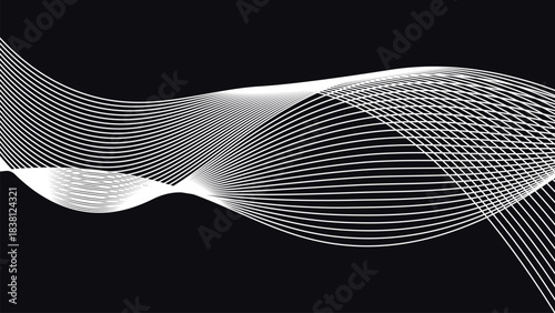 Abstract interwoven wave line pattern featuring smooth flowing geometric curves and dynamic linear motion across a dark modern background