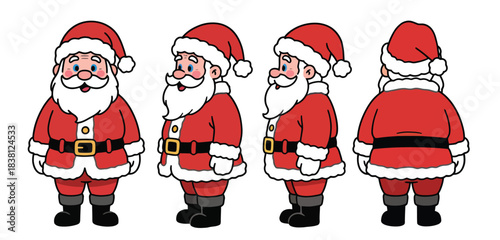 A set of cartoon santa clauss with different poses