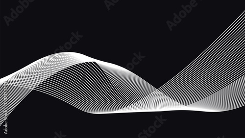 Interwoven abstract wave ribbon with multilayered flowing line curves and geometric contour motion forming smooth dynamic shapes on a dark modern background