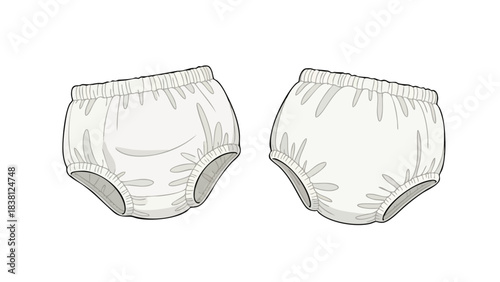 Classic Baby Bloomers Diaper Cover Vector Illustration with Elastic Waistband Detail showcasing Front and Back Isolated on White Background